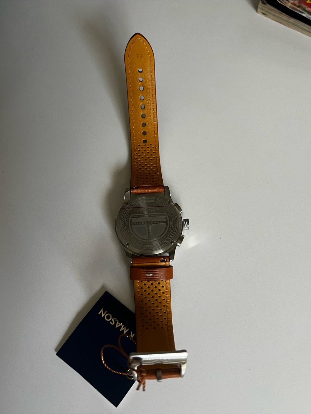 Men’s Jack Mason White/Blue Dial Chronograph Watch with Brown Leather Strap - Picture 8 of 12